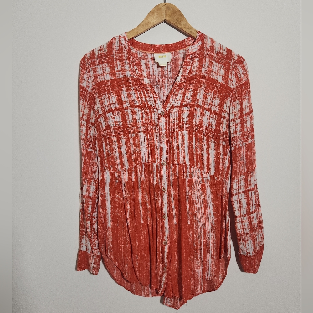 Maeve Graphic Print Tunic Button Up Blouse